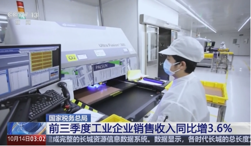 今年前三季度，全國工業(yè)企業(yè)銷售收入同比增長3.6%